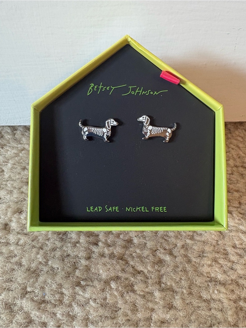 Betsey Johnson Silver Dachshund Dog Stud Earrings - Silver